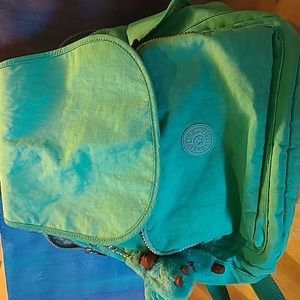 Kipling backpack teal paned w drawings excellent